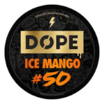 Dope Nicotine Pouches can with bold label on white surface