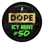 Dope Nicotine Pouches can with bold label on white surface
