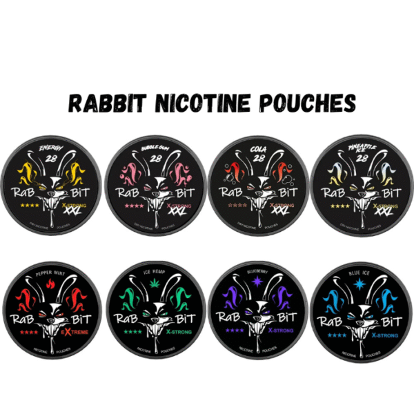 Top-down view of Rabbit Nicotine Pouches in minimal setup