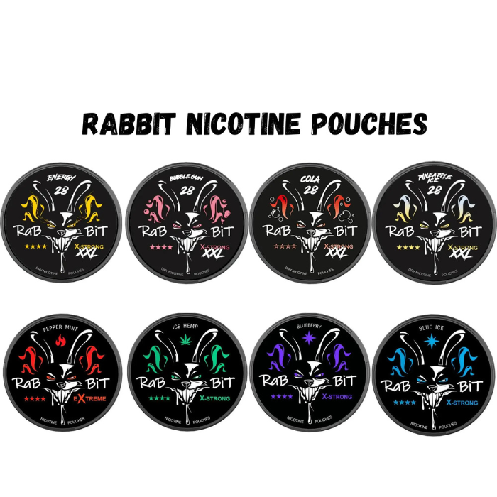 Top-down view of Rabbit Nicotine Pouches in minimal setup