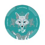 Hand holding White Fox Nicotine Pouches with clear branding